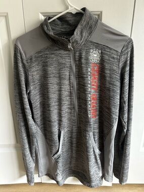 Champion Gray Heather Quarter-Zip Pullover with Red Logo Accent